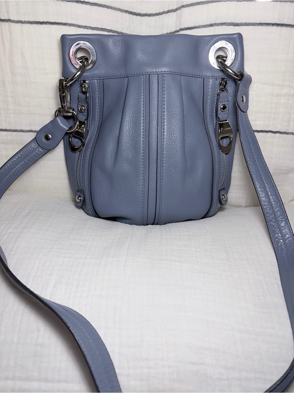 B. Makowsky Slate Blue Gray Leather Crossbody Bag